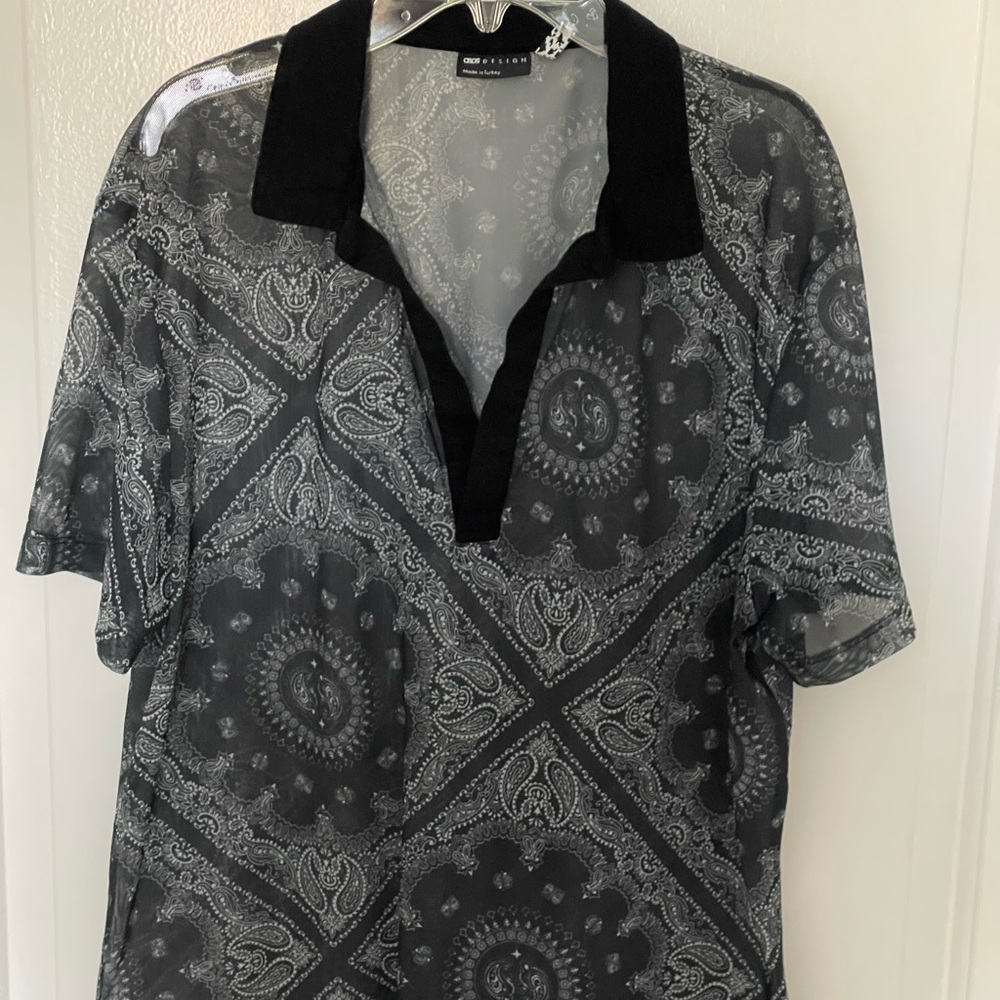 ASOS see through mesh paisley black shirt